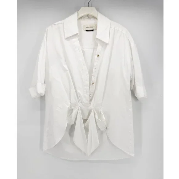 Hellessy Tollin Knot-Hem High-Low White button up Shirt - Picture 2 of 11